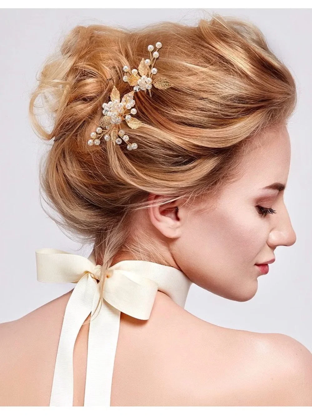 Gold Pearl Leaf Hair Pins - Elegant Women’s Hair Accessories
